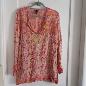 Lucky Brand XL Pink, Yellow, Turquoise, Red Blouse